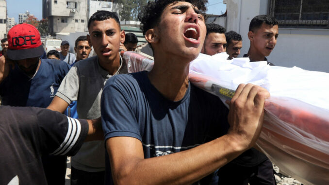 Funeral of Palestinians who, according to Gaza's health ministry, were killed in an Israeli air strike, in Gaza City